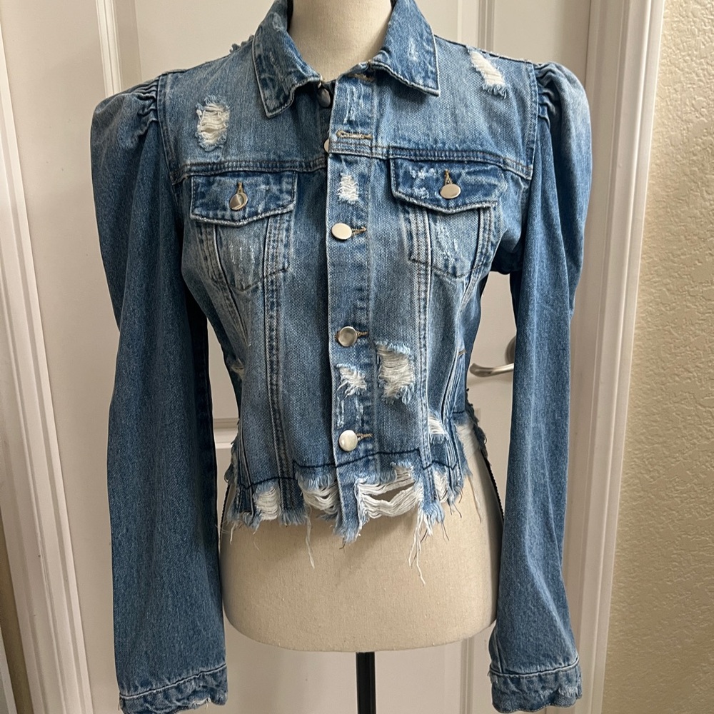 Fitted Denim Distressed Jean Jacket